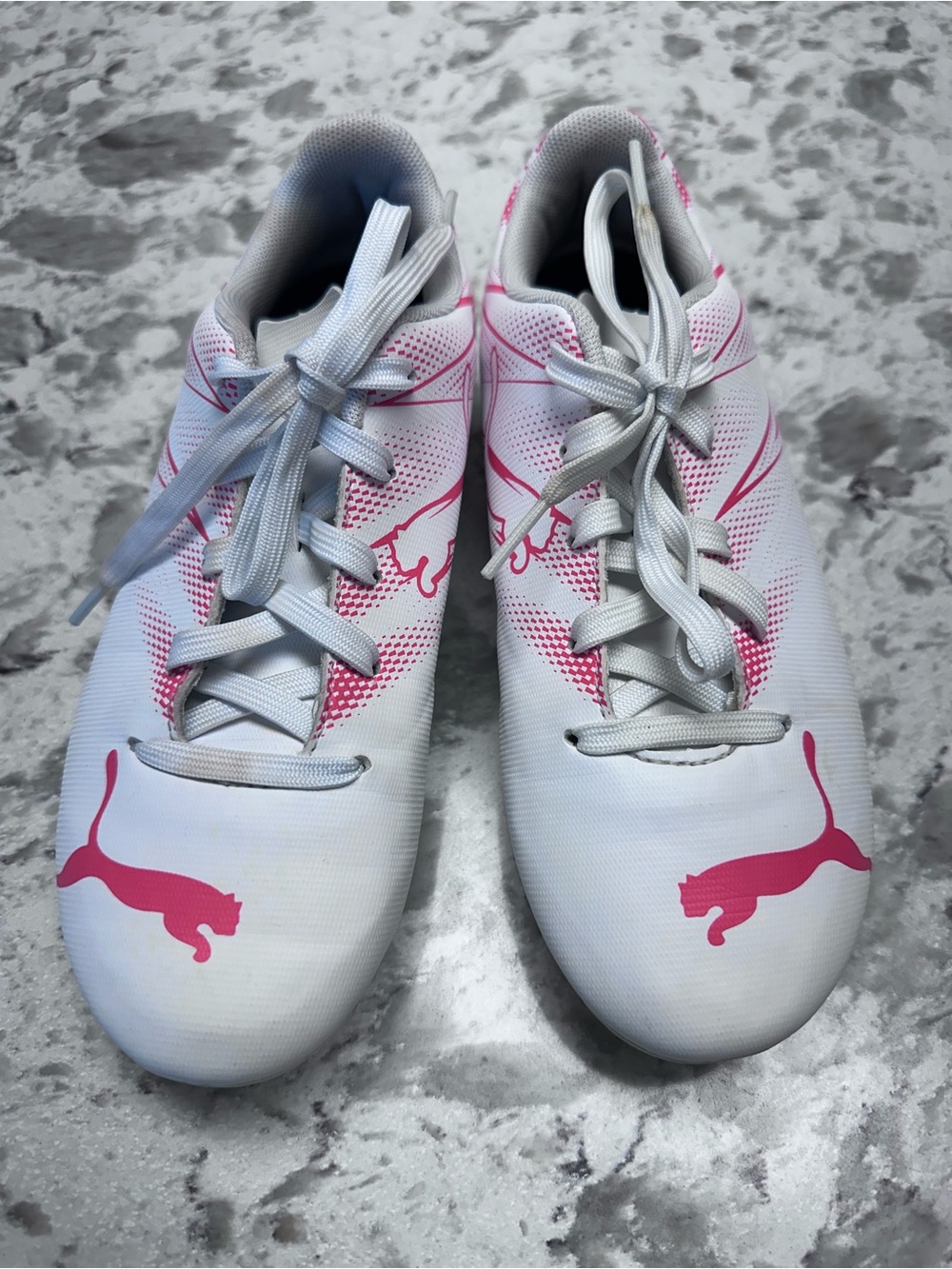 Puma Little Kids Attacanto FG/AG Jr. Soccer Cleats-White Fire Orchid (Size 3)
